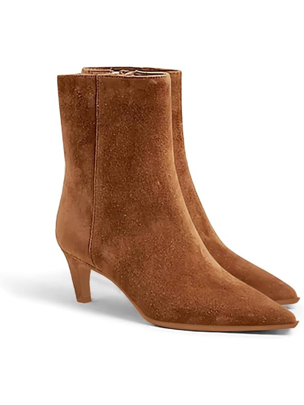 Women's Brown Suede Kitten Heel Faux Leather Pointed Toe Side Zipper Ankle Boots